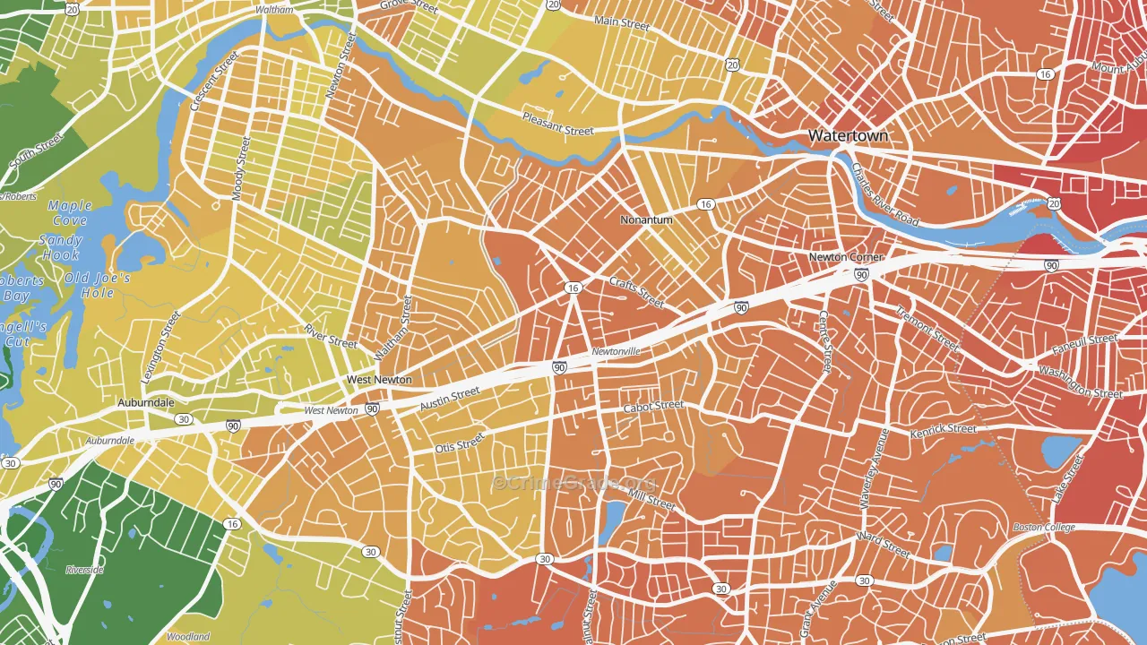 Newtonville, MA Map of Murder Rates