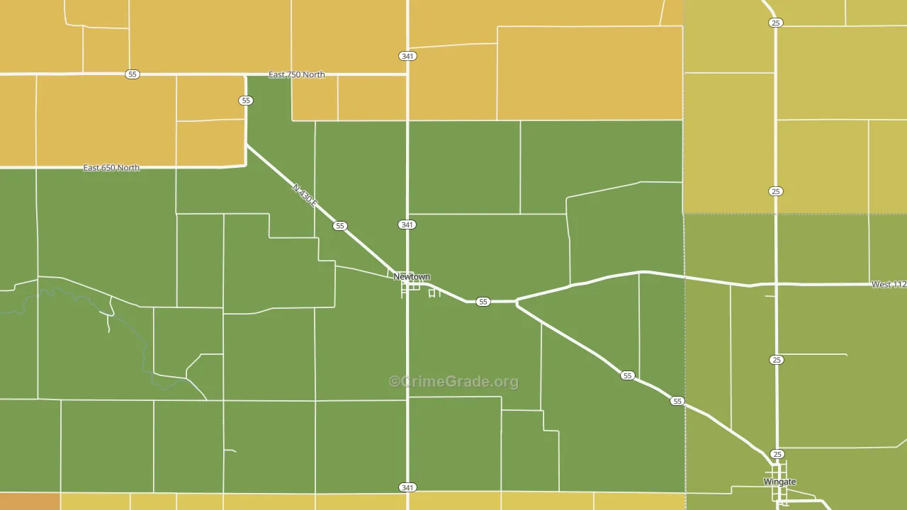 Newtown, IN Map of Murder Rates