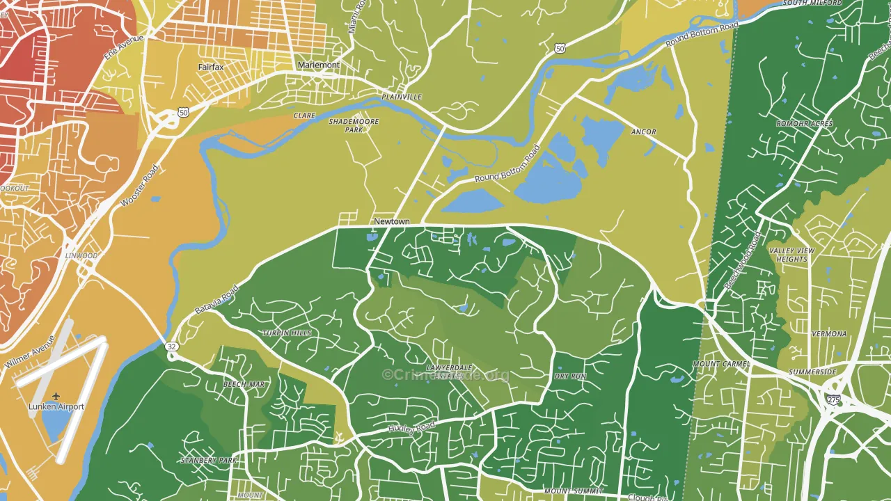 Newtown, OH Map of Murder Rates
