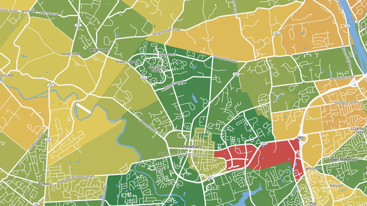 Newtown, PA Map of Murder Rates