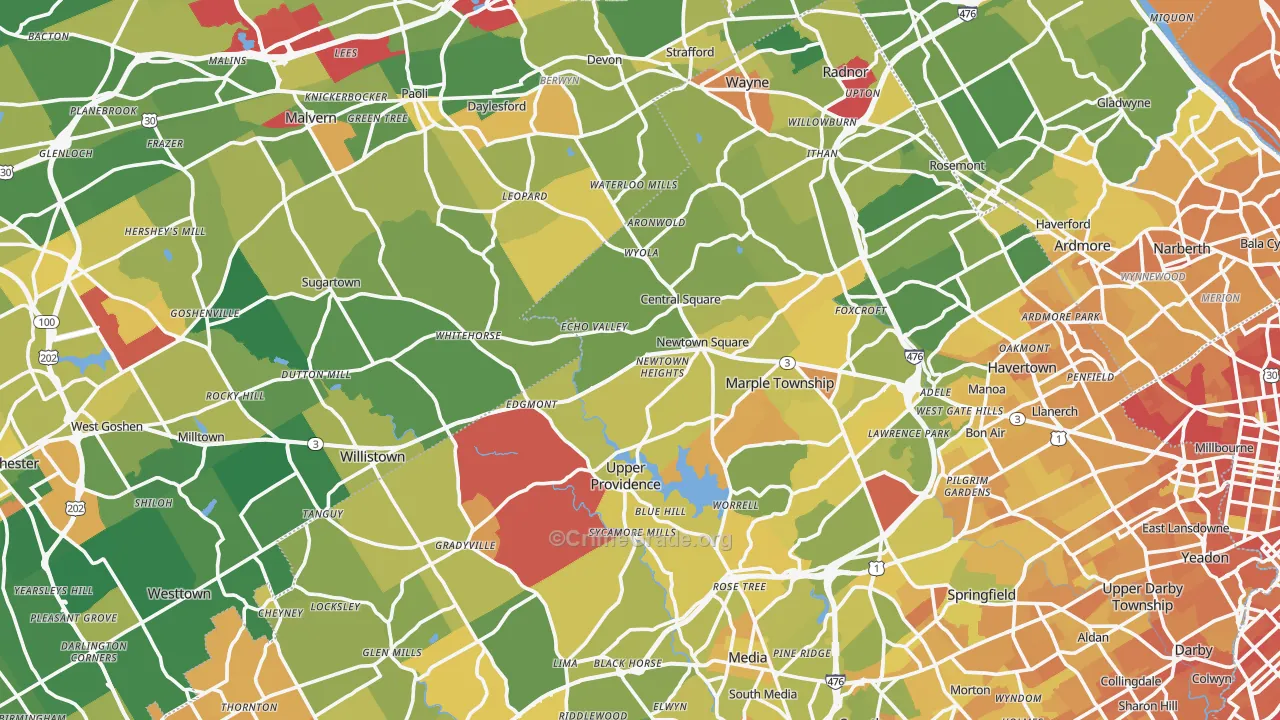 Newtown Square, PA Map of Murder Rates