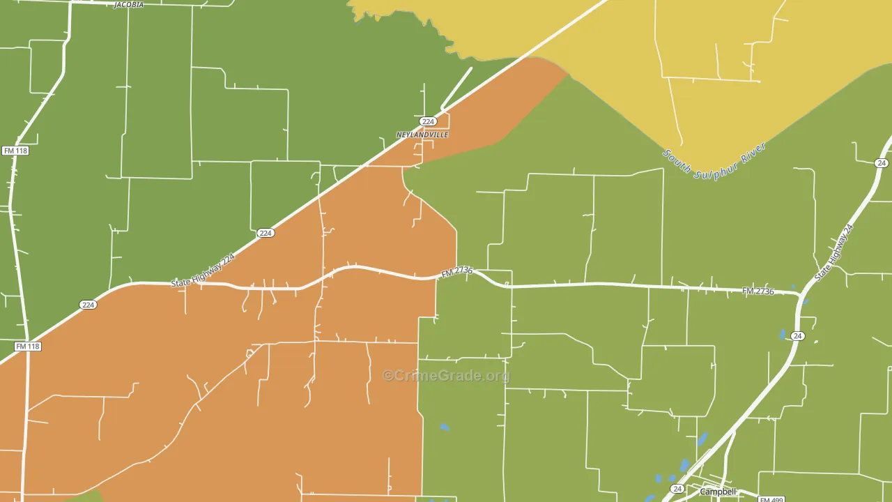 Neylandville, TX Map of Murder Rates