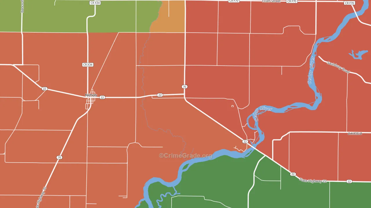 Nichols, IA Map of Murder Rates