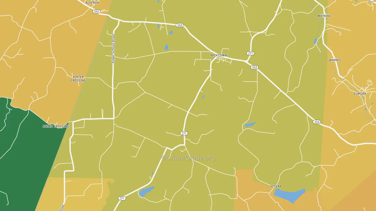 Nicktown, PA Map of Murder Rates