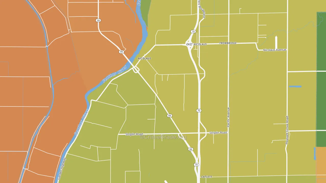 Nicolaus, CA Map of Murder Rates