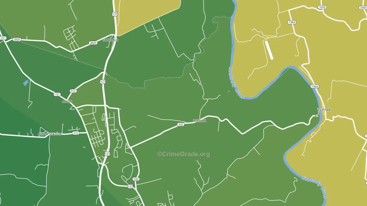 Ninevah, KY Map of Murder Rates