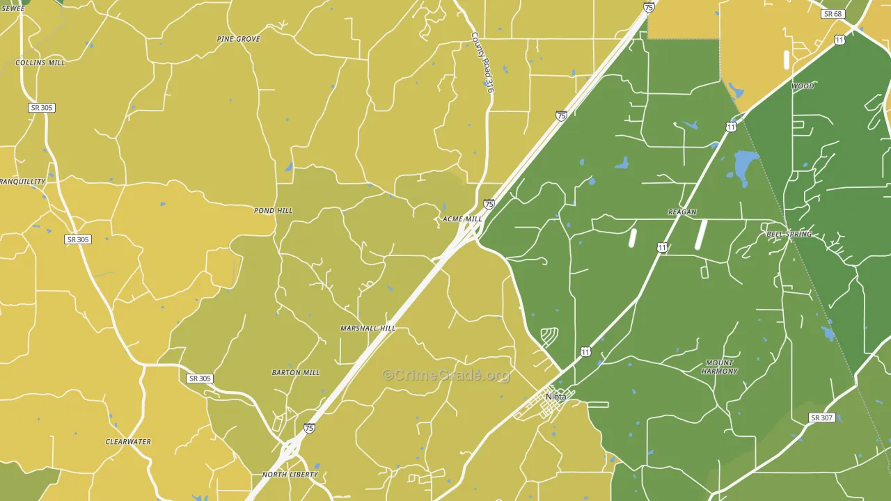 Niota, TN Map of Murder Rates