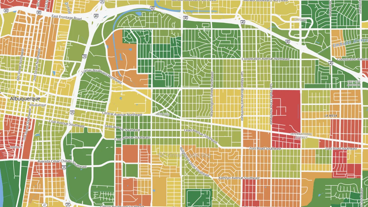 Nob Hill, Albuquerque, NM Map of Murder Rates