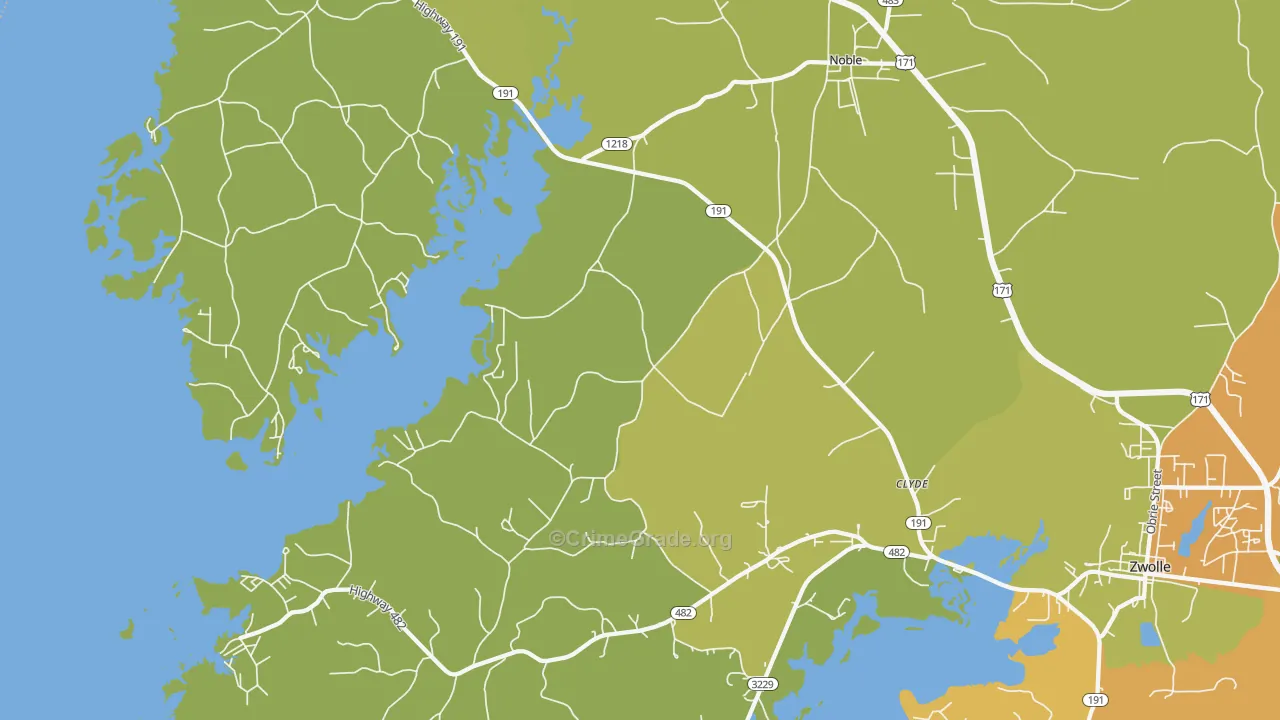 Noble, LA Map of Murder Rates