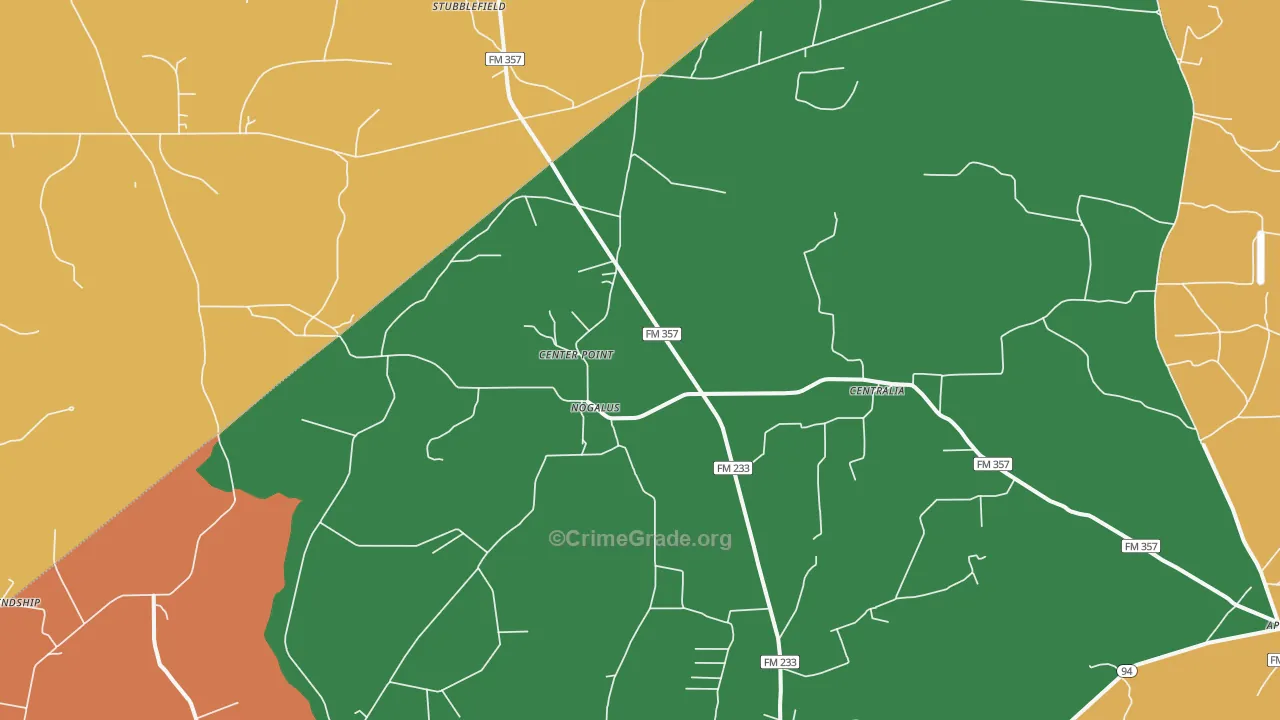 Nogalus, TX Map of Murder Rates
