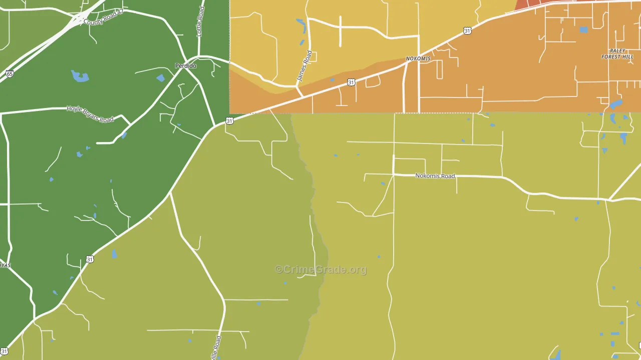 Nokomis, AL Map of Murder Rates