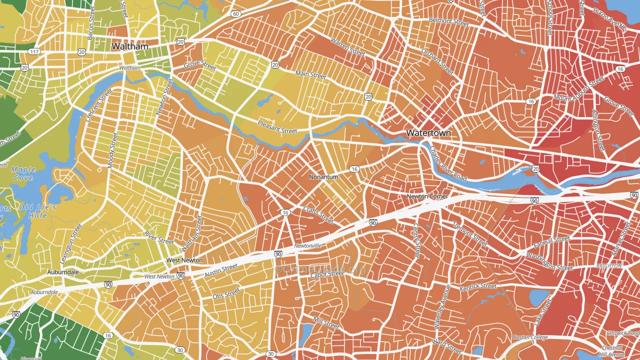 Nonantum, Newton, MA Map of Murder Rates