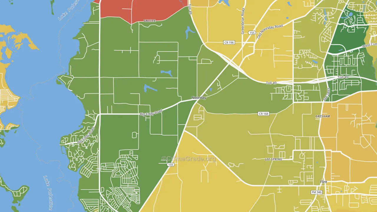 Noonday, TX Map of Murder Rates