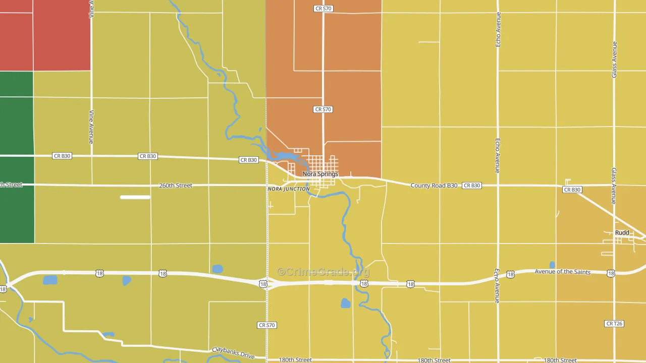 Nora Springs, IA Map of Murder Rates