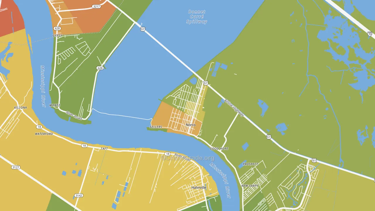 Norco, LA Map of Murder Rates