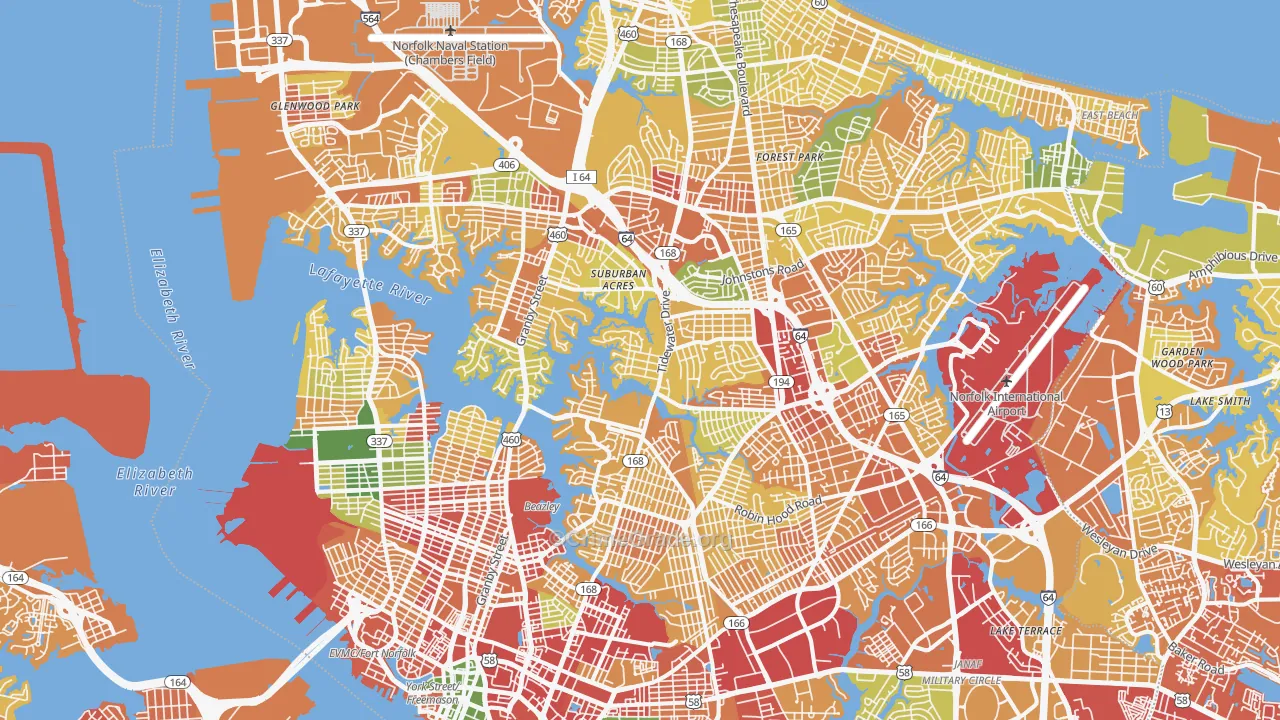 Norfolk City, VA Map of Murder Rates