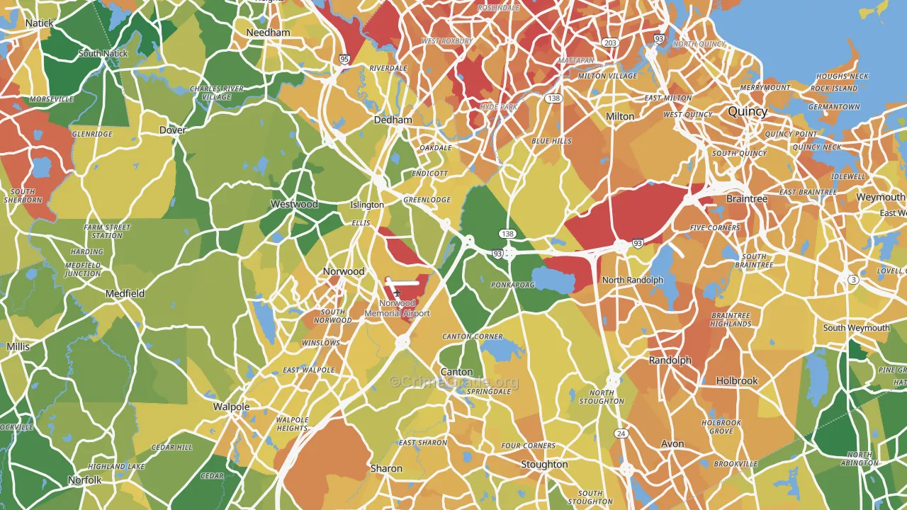 Norfolk County, MA Map of Murder Rates