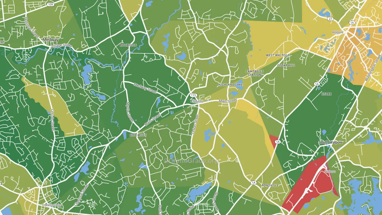 Norfolk, MA Map of Murder Rates