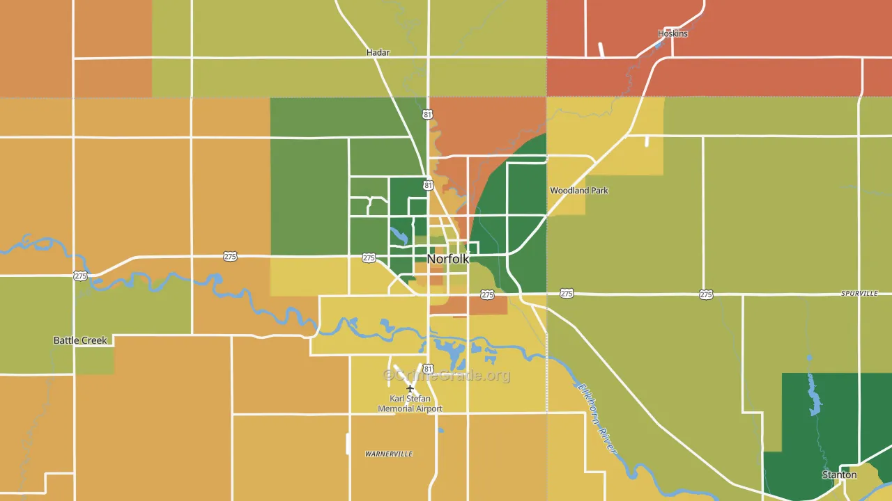 Norfolk, NE Map of Murder Rates