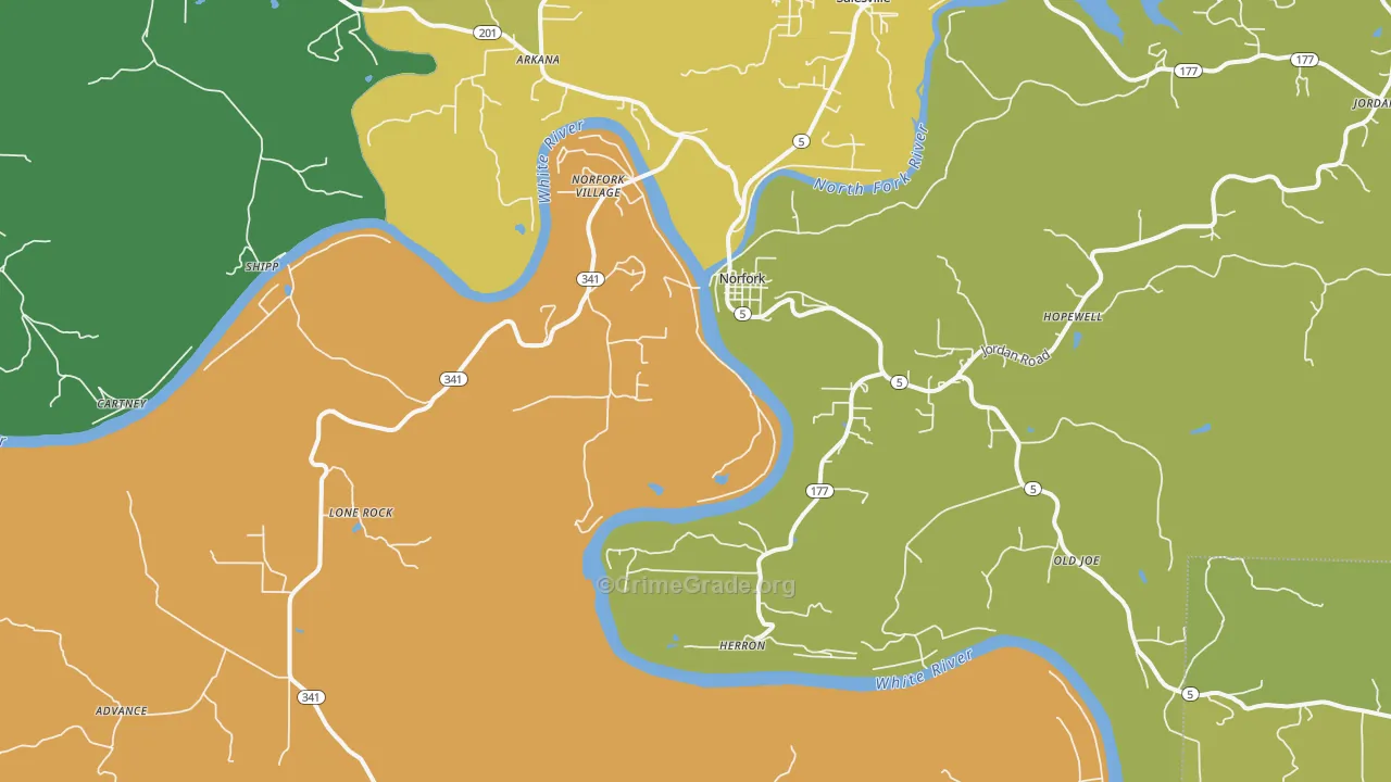 Norfork, AR Map of Murder Rates