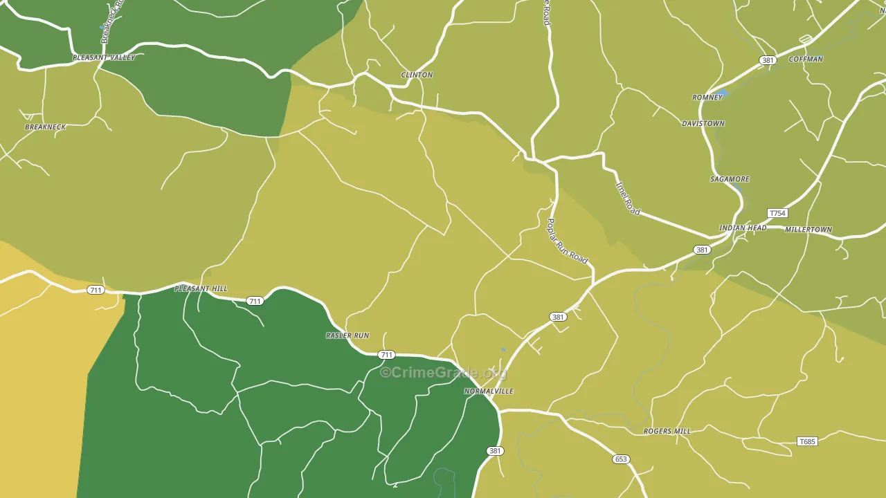 Normalville, PA Map of Murder Rates