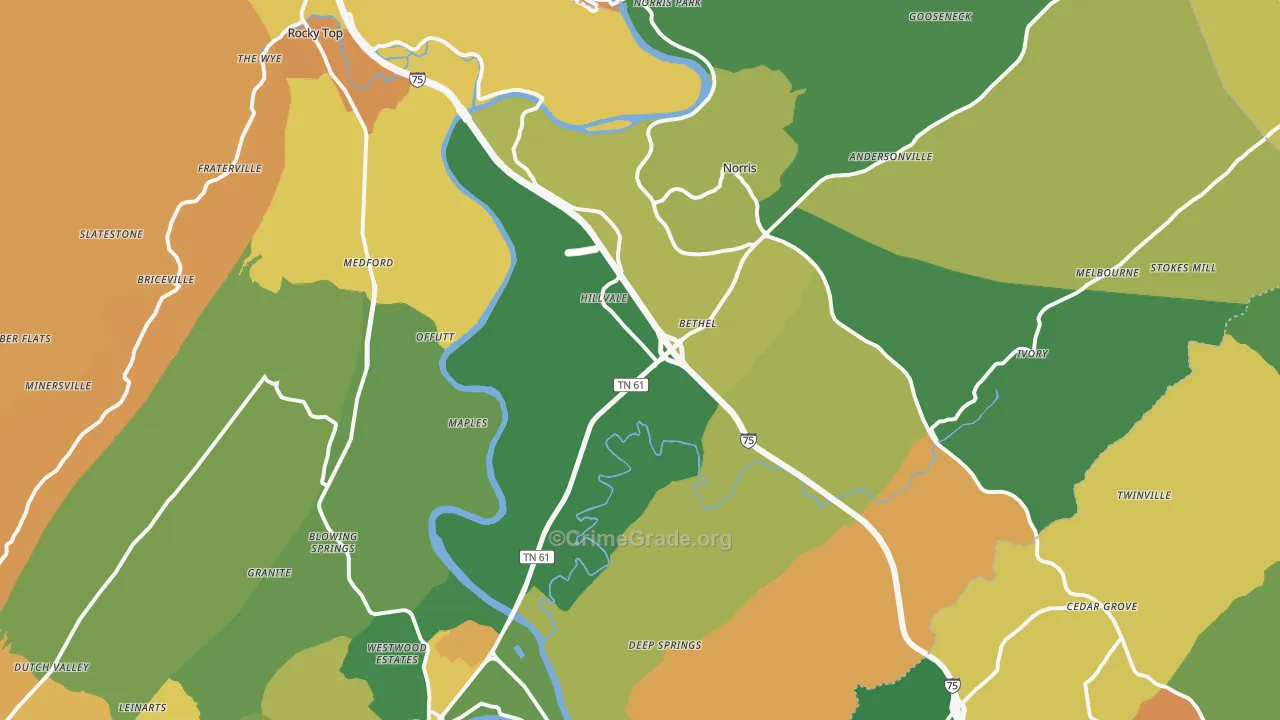 Norris, TN Map of Murder Rates