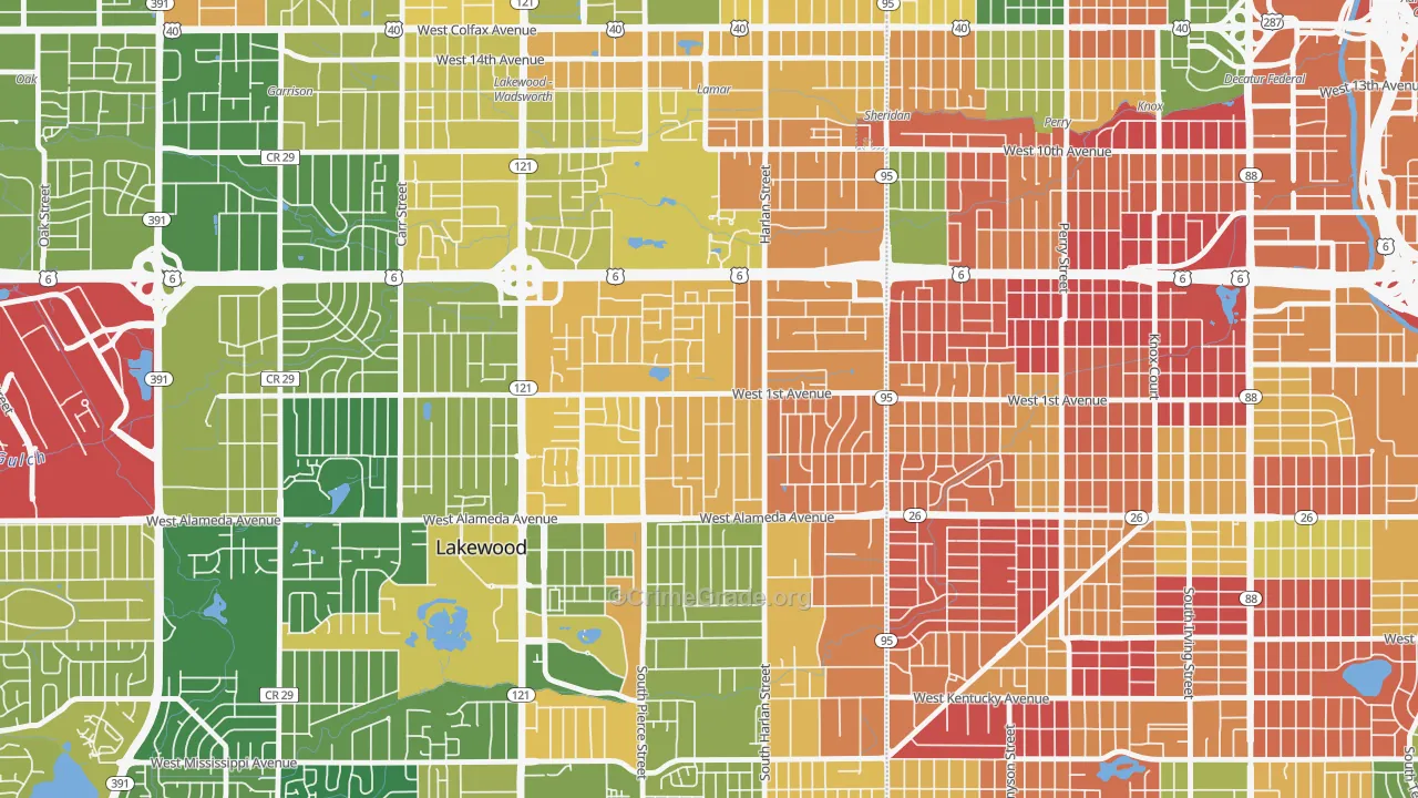 North Alameda, Lakewood, CO Map of Murder Rates