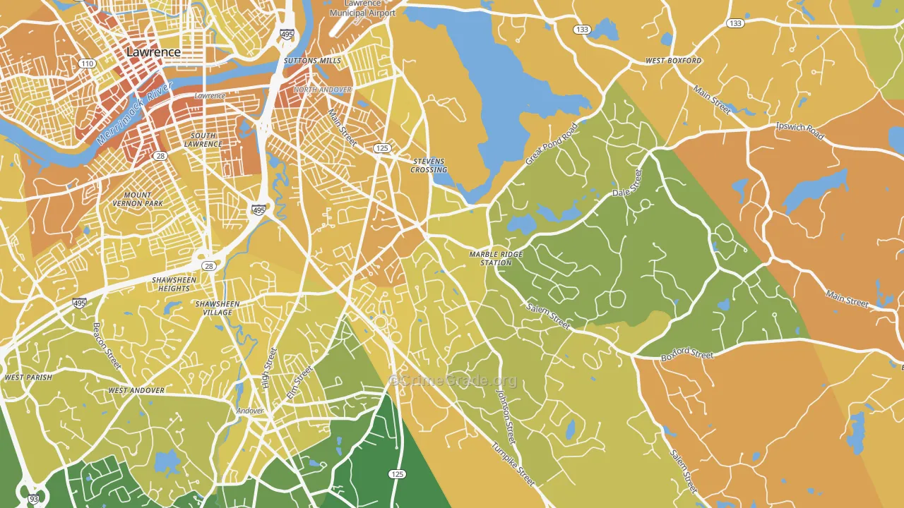 North Andover, MA Map of Murder Rates