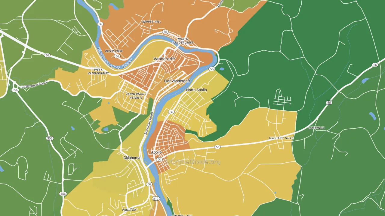 North Apollo, PA Map of Murder Rates