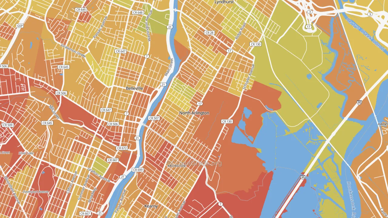 North Arlington, NJ Map of Murder Rates