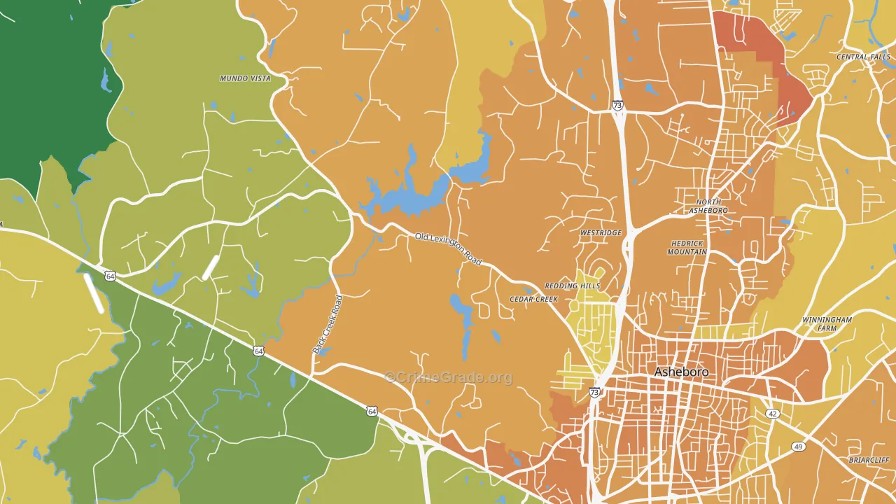 North Asheboro, NC Map of Murder Rates
