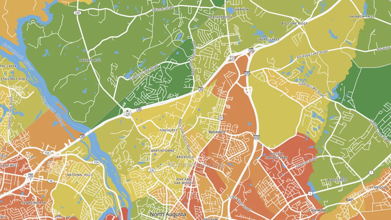 North Augusta, SC Map of Murder Rates