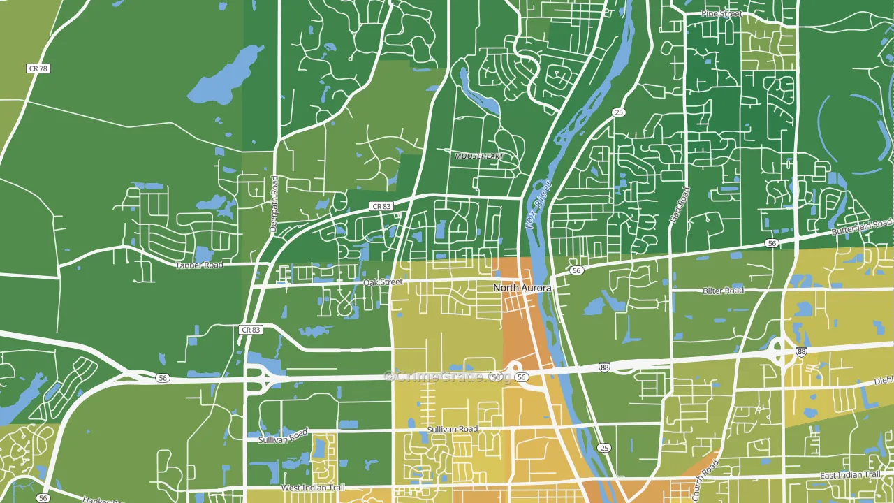 North Aurora, IL Map of Murder Rates