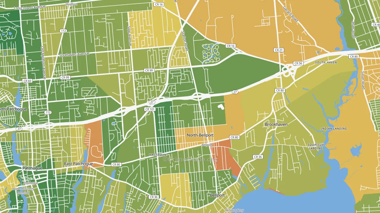 North Bellport, NY Map of Murder Rates