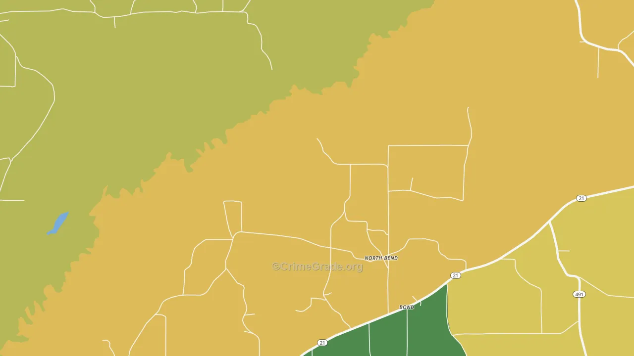 North Bend, MS Map of Murder Rates