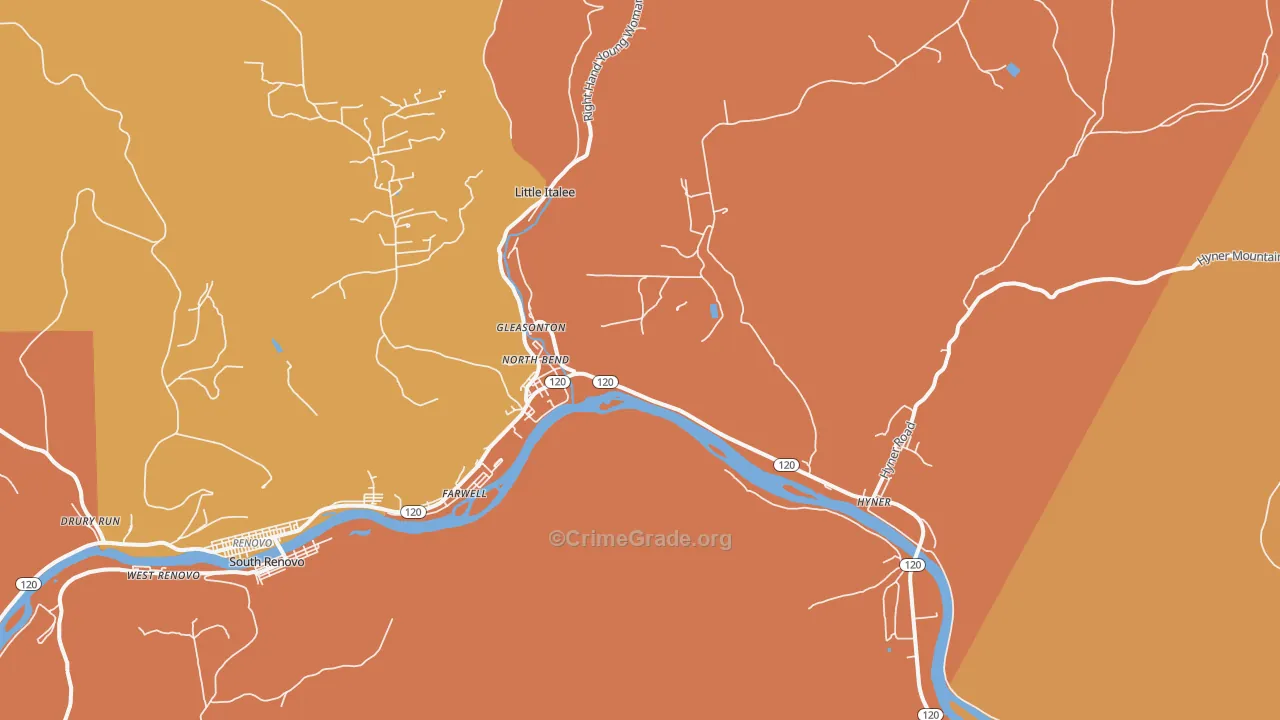 North Bend, PA Map of Murder Rates