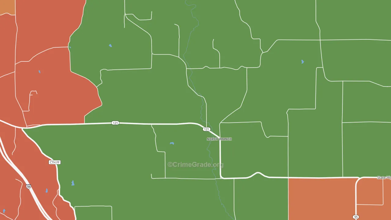 North Branch, WI Map of Murder Rates