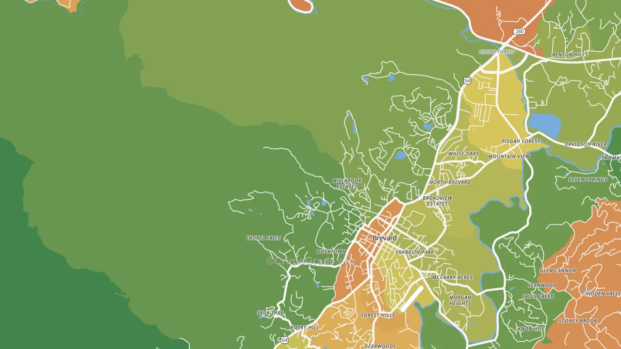 North Brevard, NC Map of Murder Rates