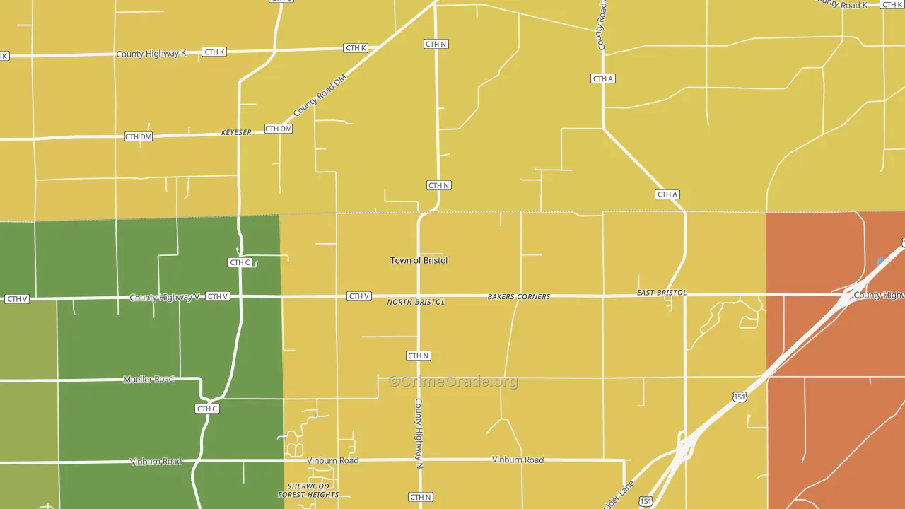 North Bristol, WI Map of Murder Rates