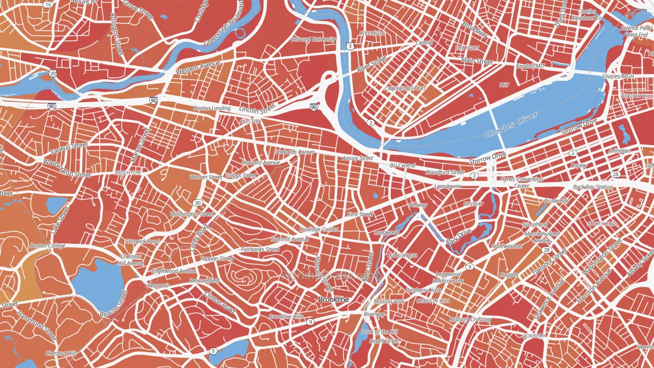 North Brookline, Brookline, MA Map of Murder Rates