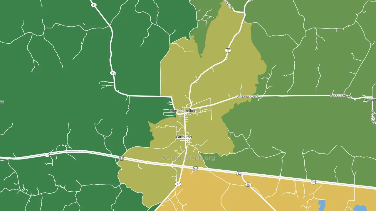 North Carrollton, MS Map of Murder Rates
