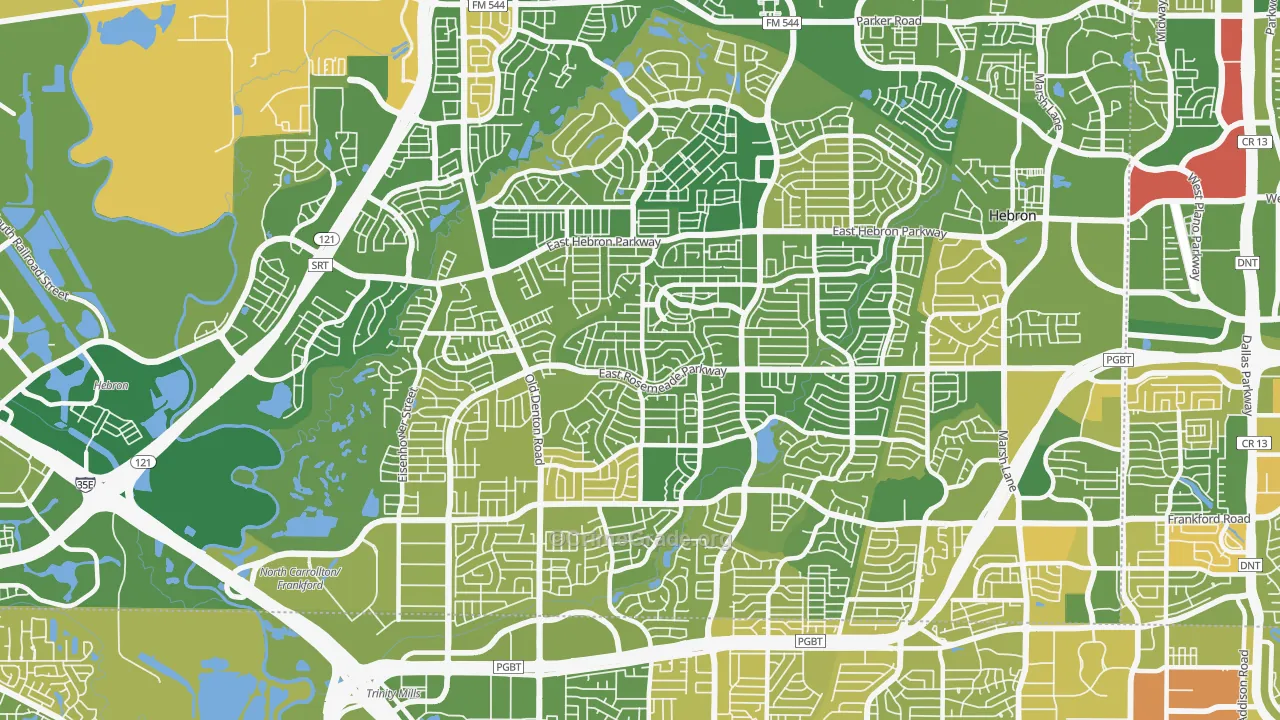 North Central Dallas, Carrollton, TX Map of Murder Rates