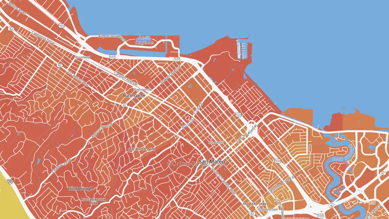 North Central San Francisco, San Mateo, CA Map of Murder Rates