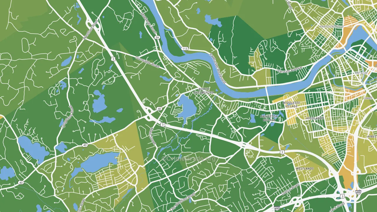 North Chelmsford, MA Map of Murder Rates