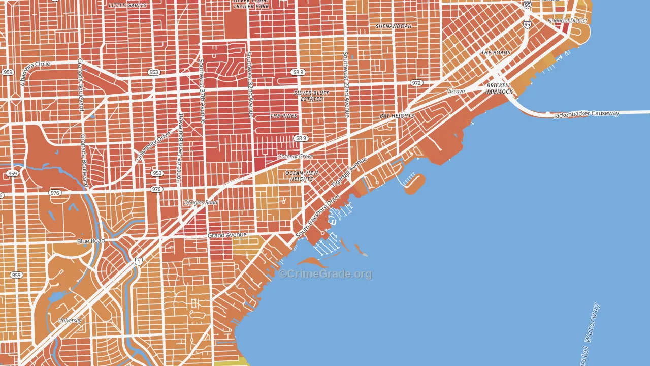 North Coconut Grove, Miami, FL Map of Murder Rates