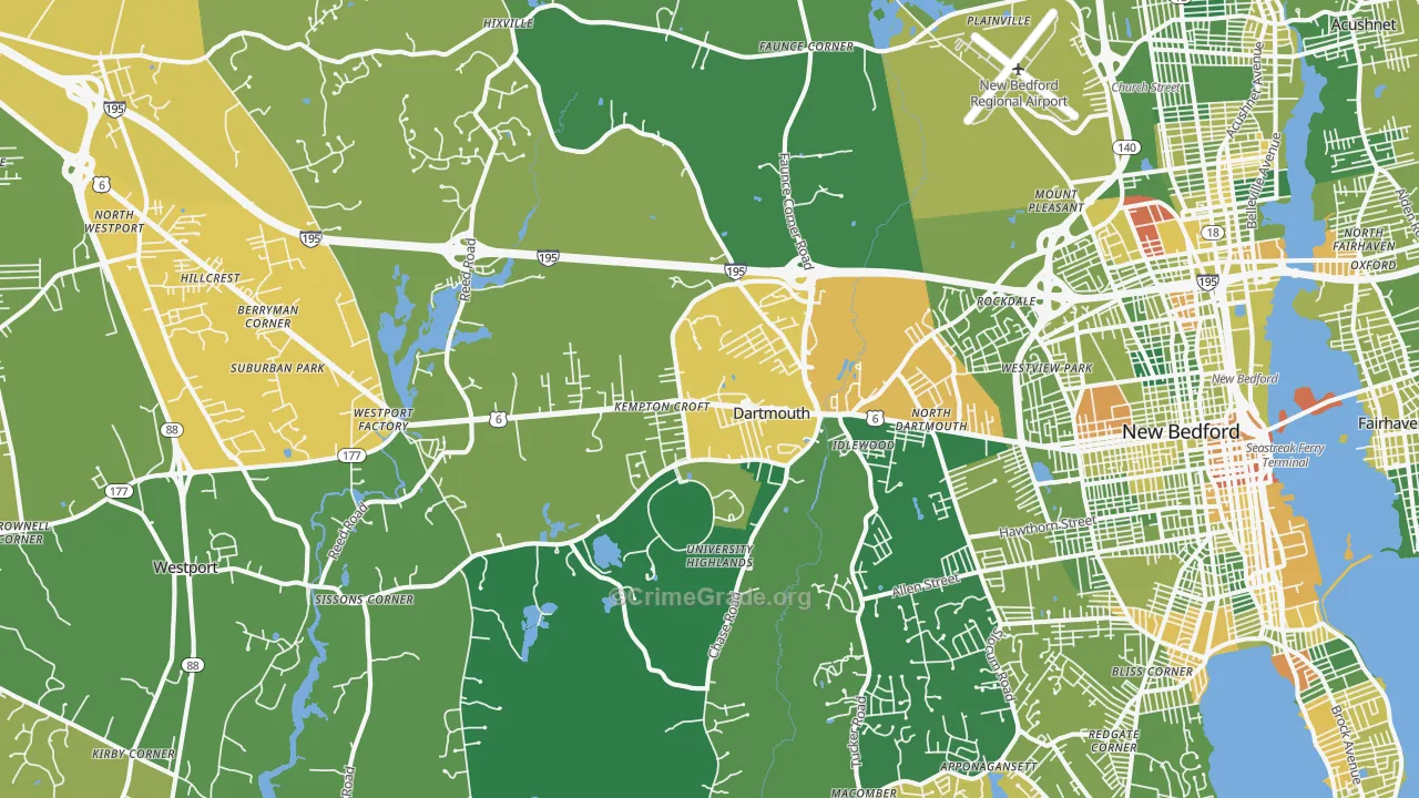 North Dartmouth, MA Map of Murder Rates