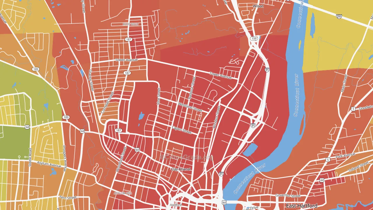 North East, Hartford, CT Map of Murder Rates
