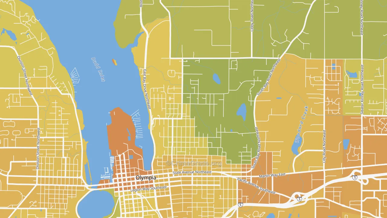 North East, Olympia, WA Map of Murder Rates