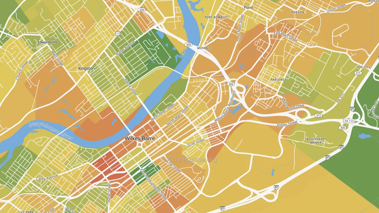 North End, Wilkes-Barre, PA Map of Murder Rates