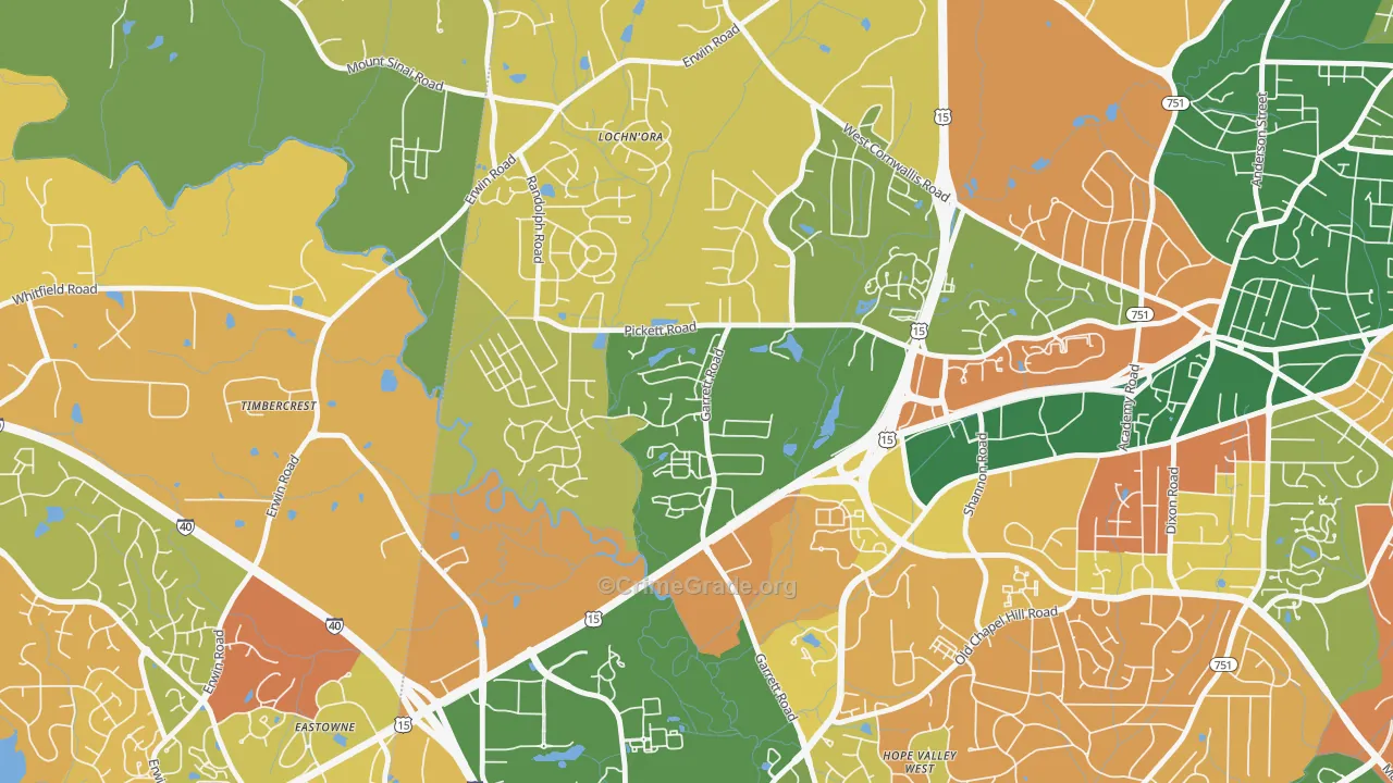 North Garrett Road, Durham, NC Map of Murder Rates